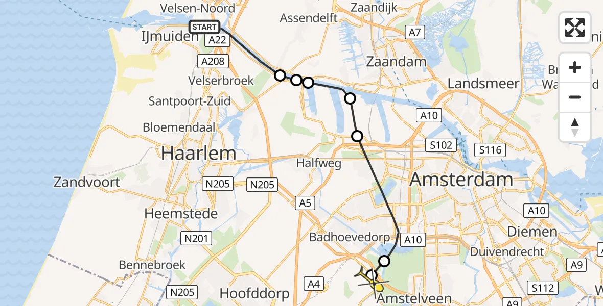 Routekaart van de vlucht: Politieheli naar Schiphol, Siciliëweg