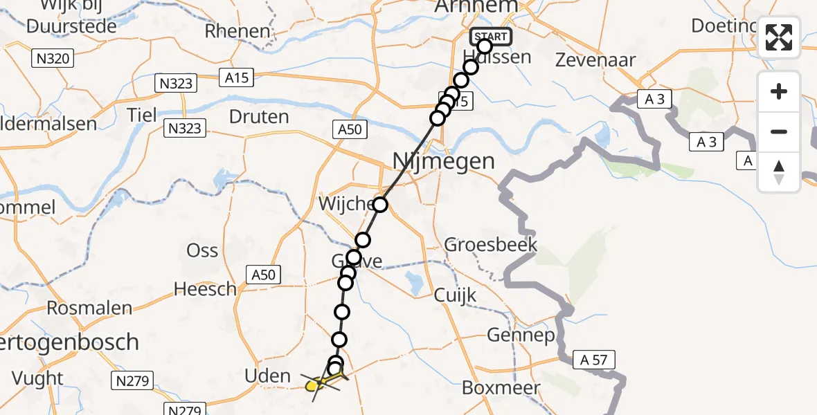 Routekaart van de vlucht: Lifeliner 3 naar Vliegbasis Volkel, Kolk