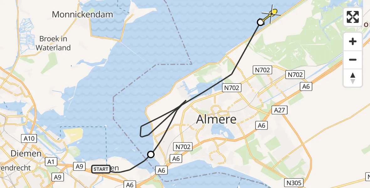 Routekaart van de vlucht: Politieheli naar Lelystad, Zuidpolderweg