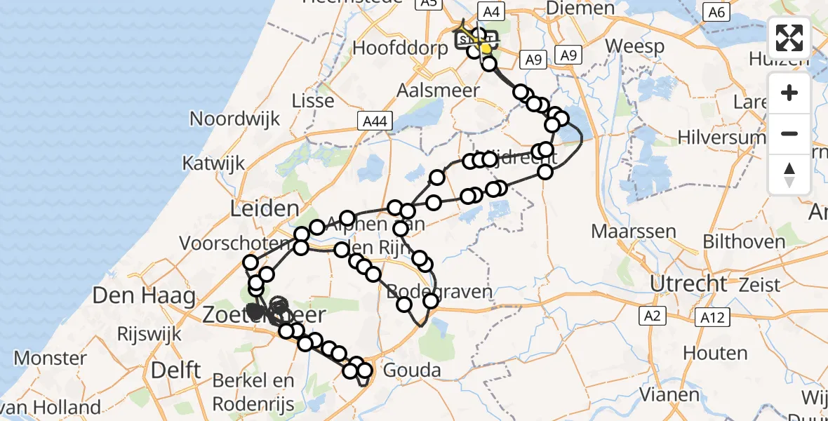 Routekaart van de vlucht: Politieheli naar Schiphol, Mr. Jac. Takkade