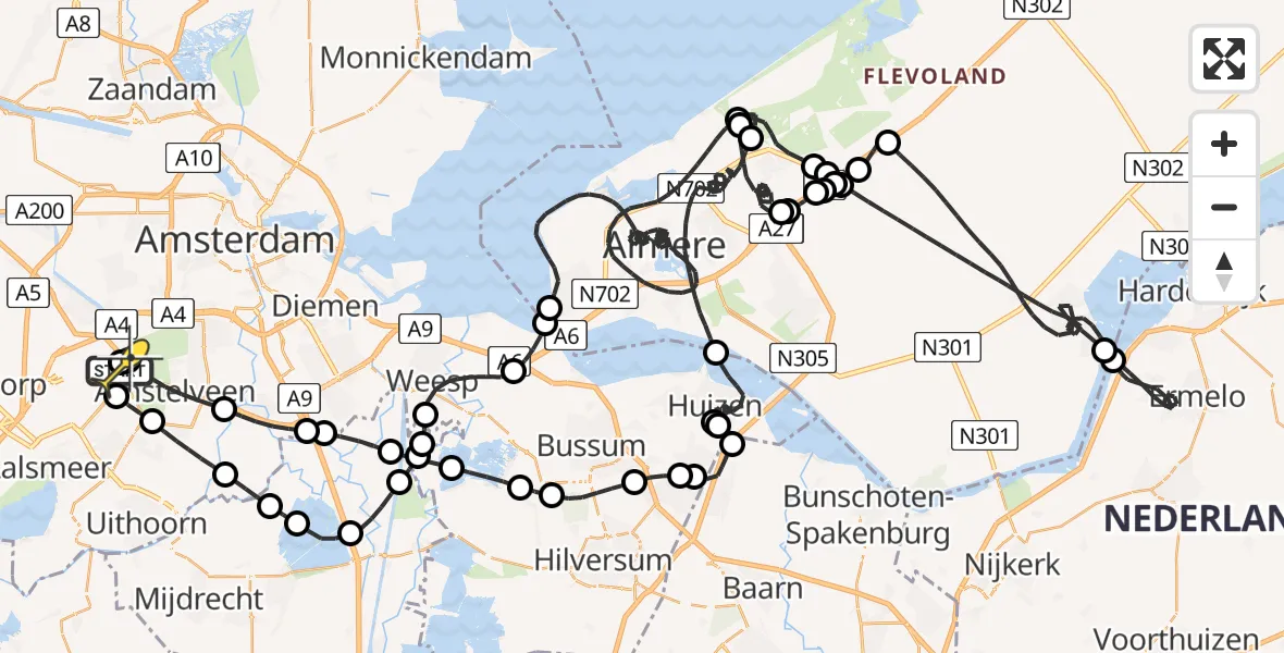 Routekaart van de vlucht: Politieheli naar Schiphol, Westerkimweg