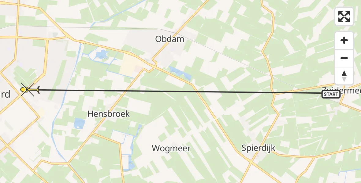 Routekaart van de vlucht: Politiehelikopter naar Heerhugowaard, Huiszwaluwstraat