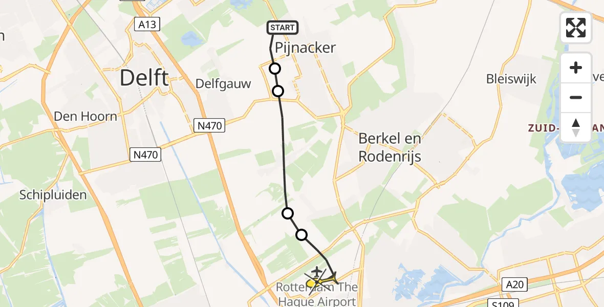 Routekaart van de vlucht: Lifeliner 2 naar Rotterdam The Hague Airport, Schimmelpenninck van der Oyeweg