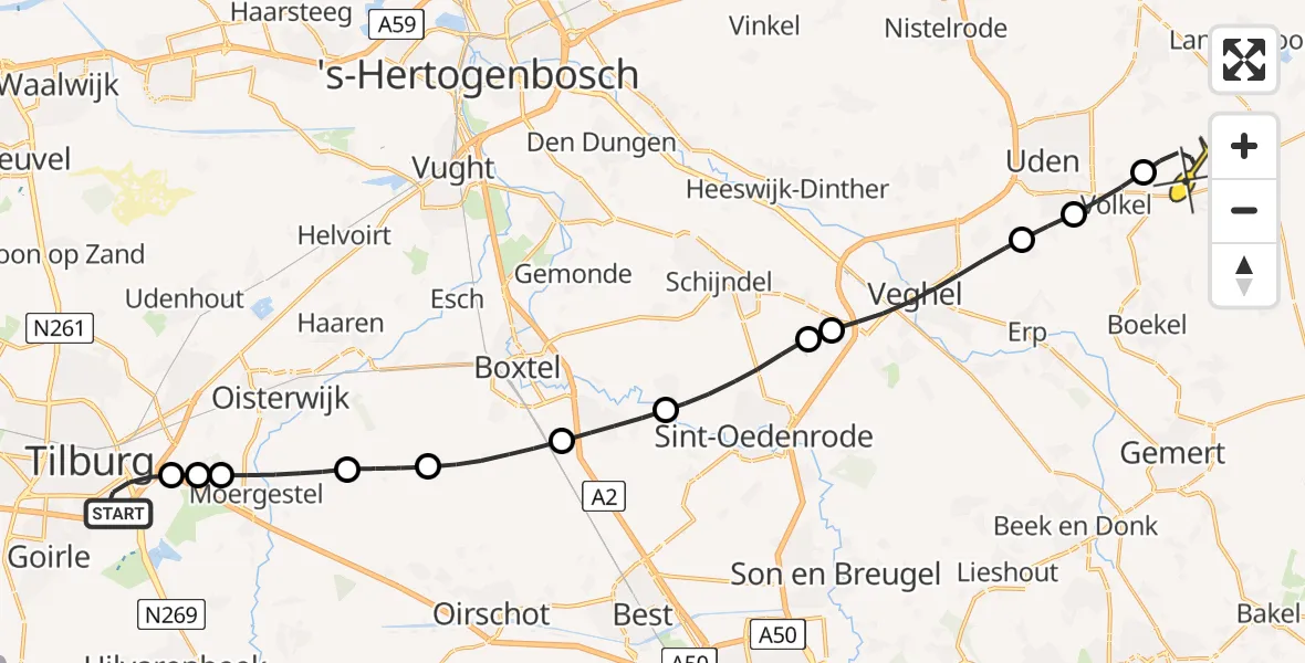 Routekaart van de vlucht: Lifeliner 3 naar Vliegbasis Volkel, Professor van Buchemlaan