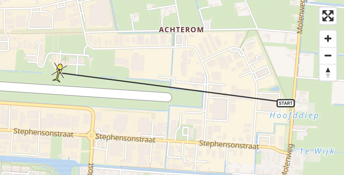 Routekaart van de vlucht: Politiehelikopter naar Vliegveld Hoogeveen, Plesmanstraat