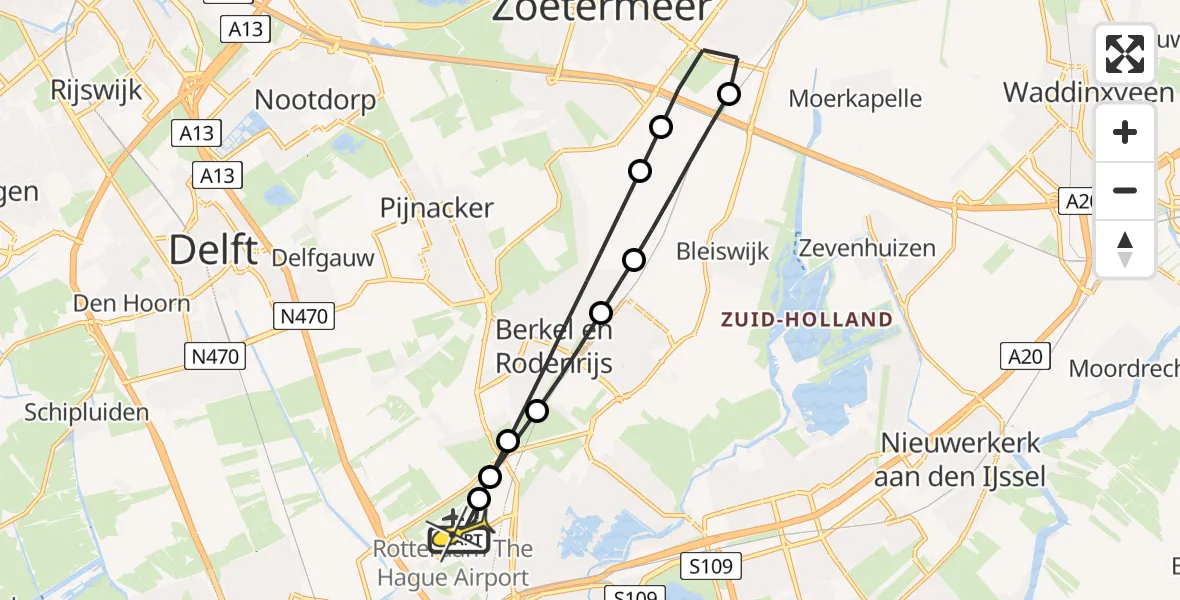 Routekaart van de vlucht: Lifeliner 2 naar Rotterdam The Hague Airport, Brandenburgbaan