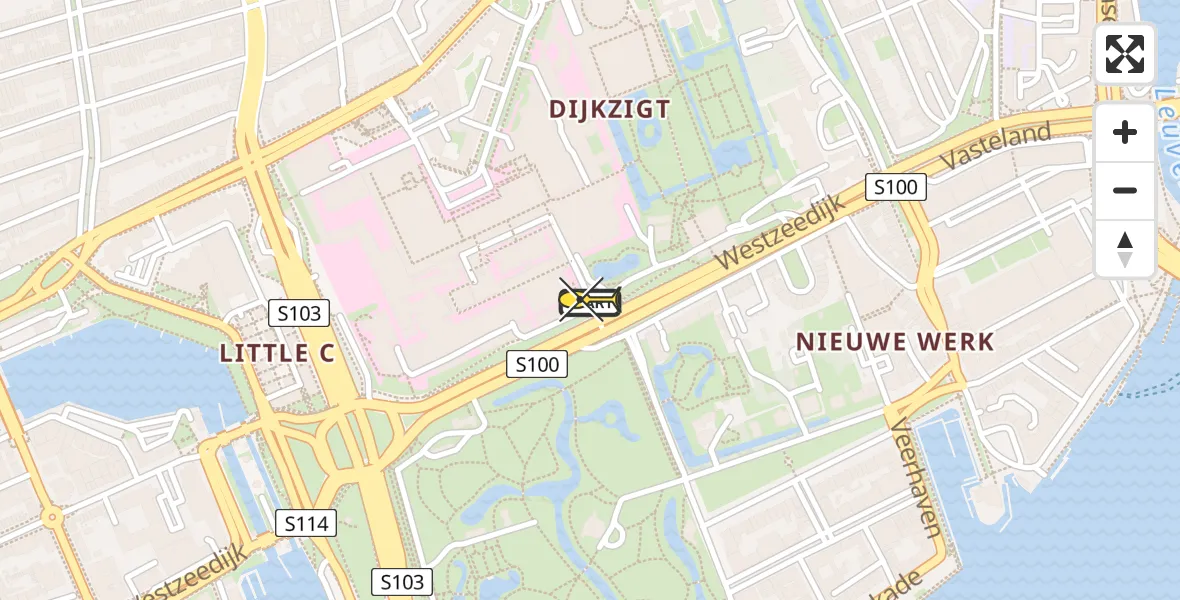 Routekaart van de vlucht: Lifeliner 1 naar Erasmus MC, Westzeedijk