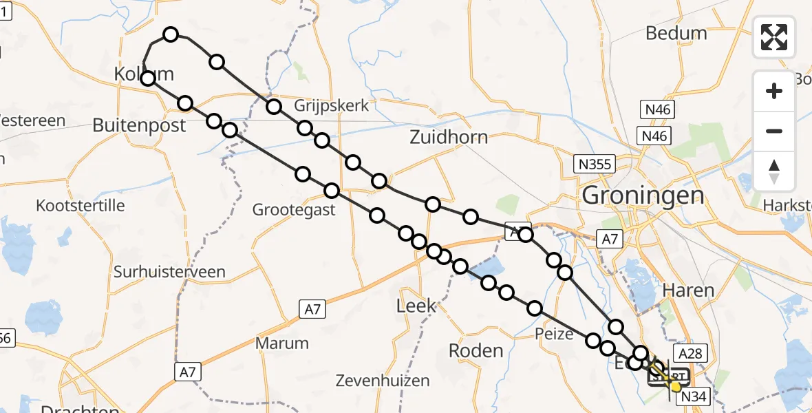 Routekaart van de vlucht: Lifeliner 4 naar Groningen Airport Eelde, Eskampenweg