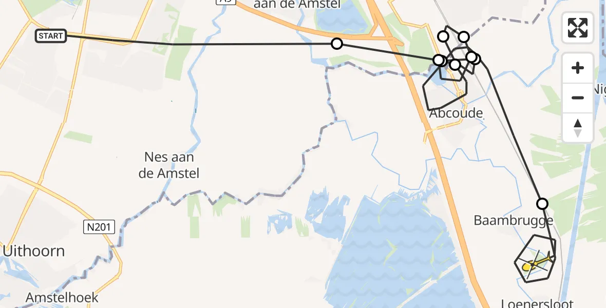 Routekaart van de vlucht: Politieheli naar Baambrugge, Christiaan Huygenshof