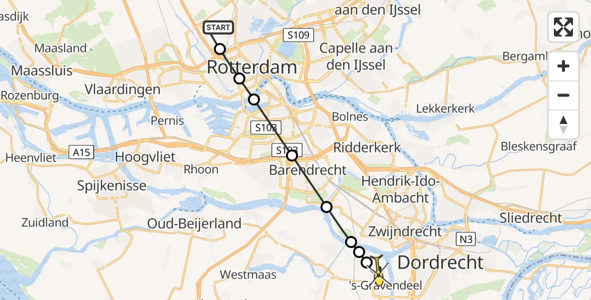 Routekaart van de vlucht: Lifeliner 2 naar 's-Gravendeel, Kastrupbaan