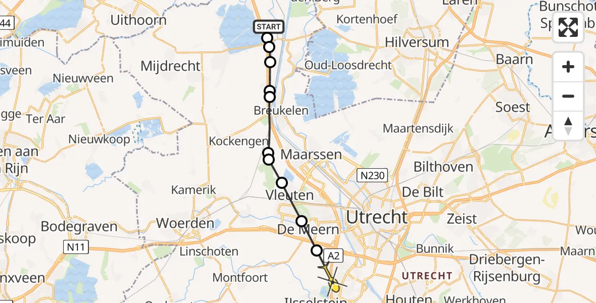 Routekaart van de vlucht: Politiehelikopter naar Nieuwegein