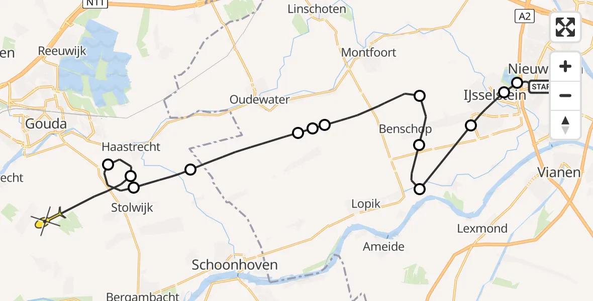 Routekaart van de vlucht: Politieheli naar Stolwijk, Molenvliet