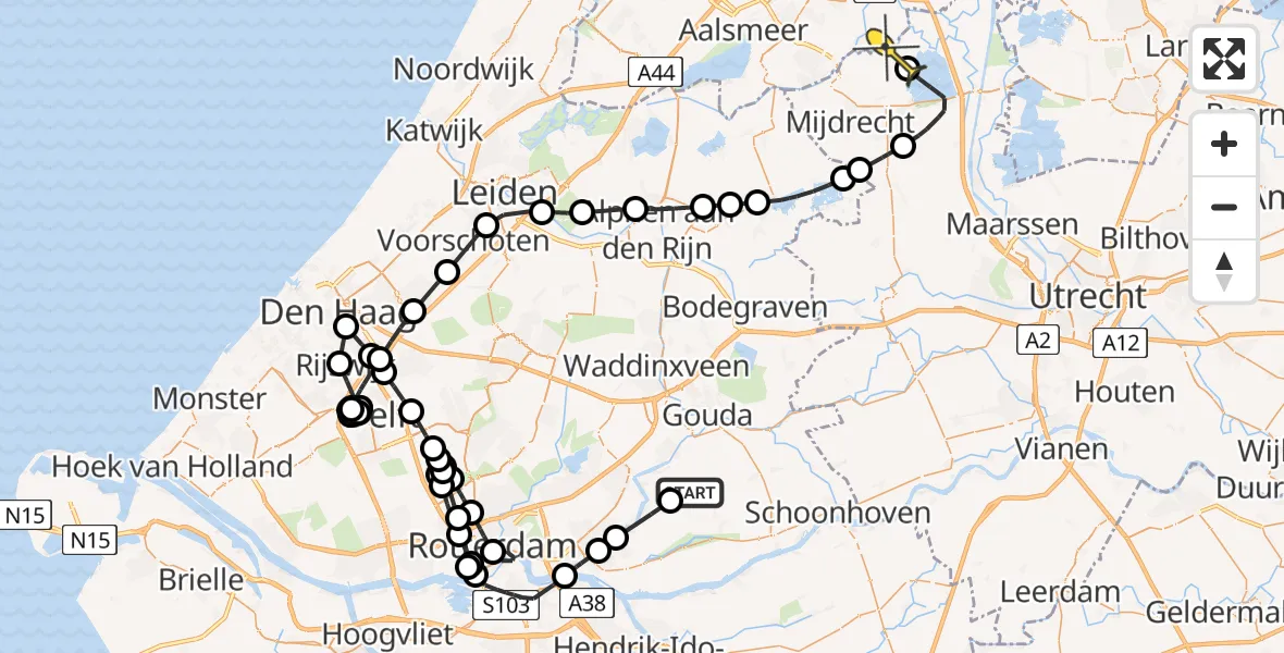 Routekaart van de vlucht: Politieheli naar Abcoude, Ouderkerkse Landscheiding