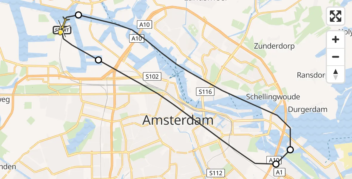 Routekaart van de vlucht: Lifeliner 1 naar Amsterdam Heliport, Maltaweg