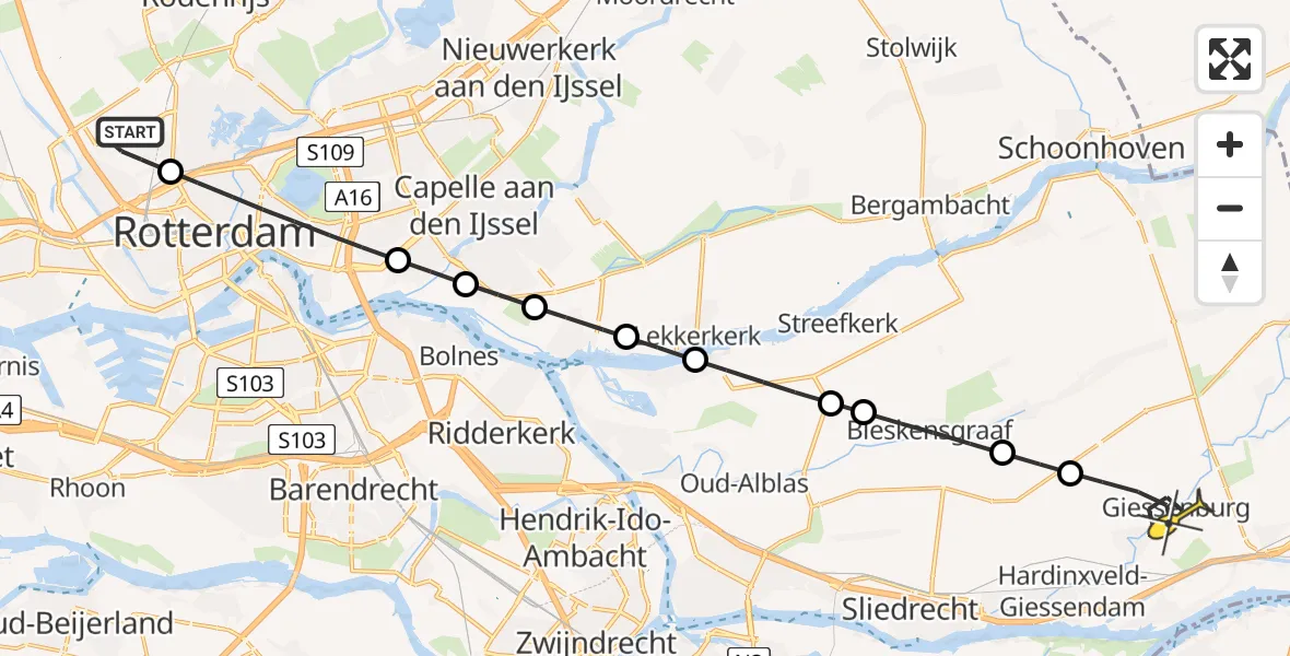 Routekaart van de vlucht: Lifeliner 2 naar Giessenburg, Van der Duijn van Maasdamweg