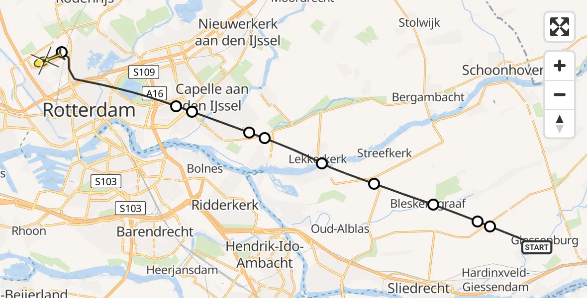 Routekaart van de vlucht: Lifeliner 2 naar Rotterdam The Hague Airport, Damseweg