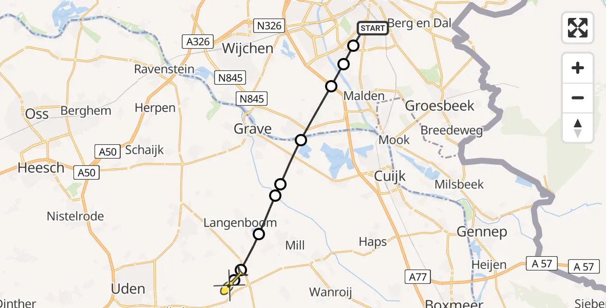 Routekaart van de vlucht: Lifeliner 3 naar Volkel, Veldstraat