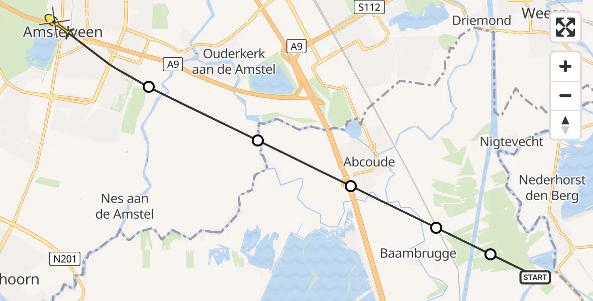 Routekaart van de vlucht: Politieheli naar Amstelveen, Vredelantsepad