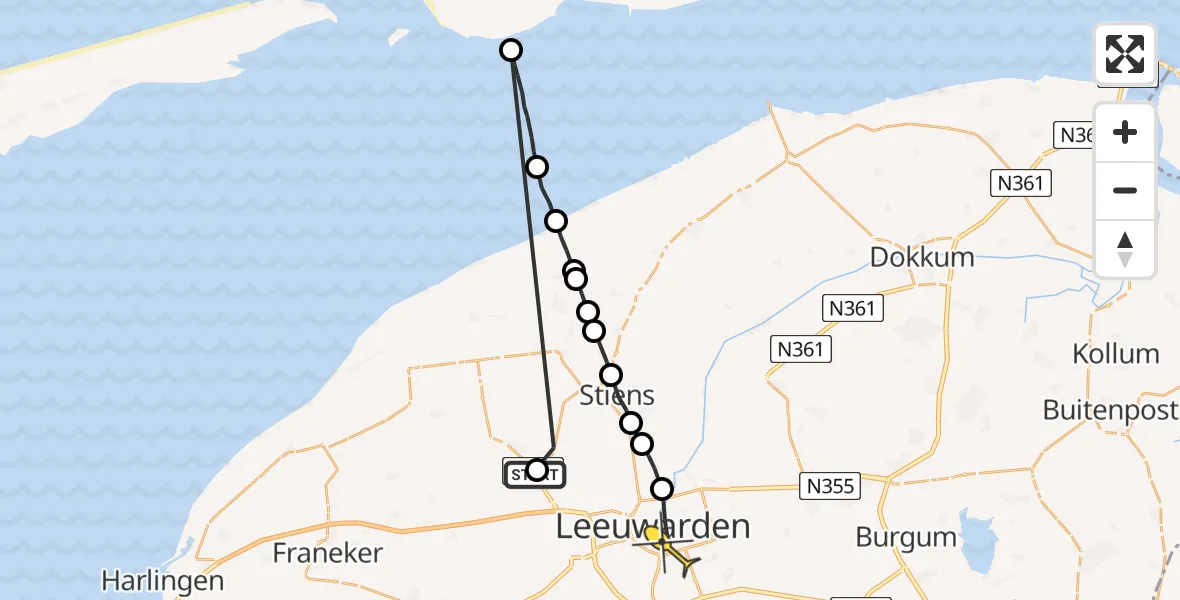 Routekaart van de vlucht: Ambulanceheli naar Leeuwarden, Hogerhuisdyk