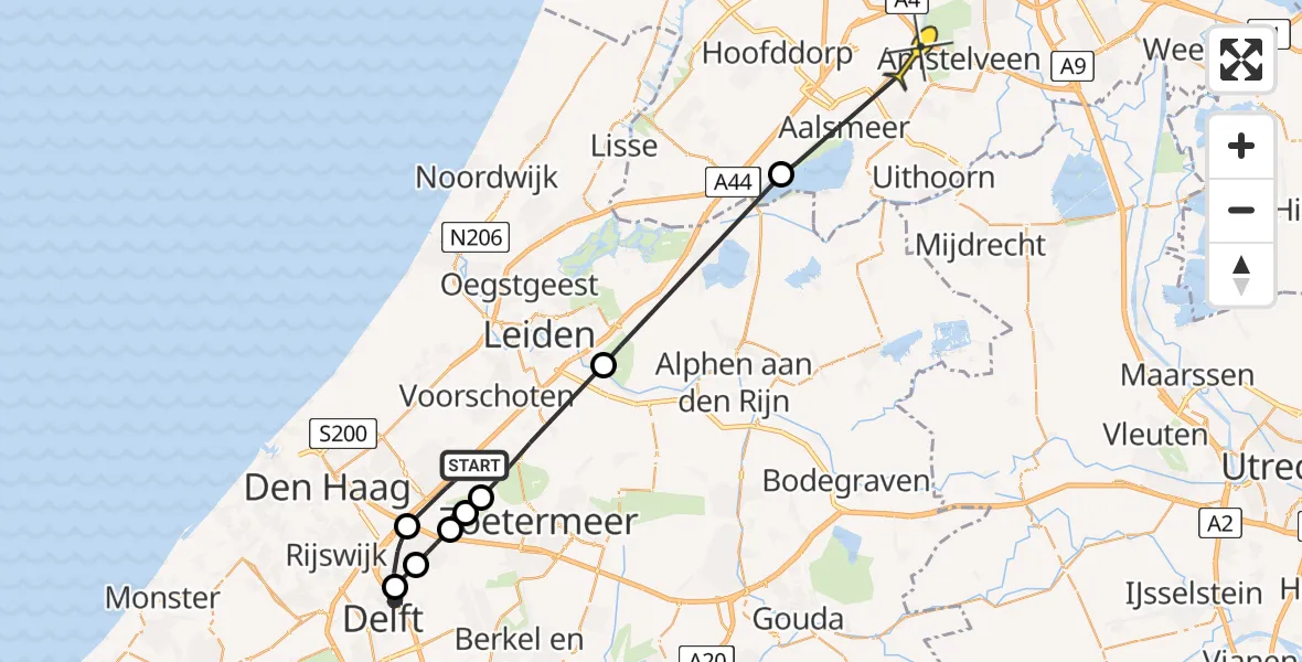 Routekaart van de vlucht: Politieheli naar Aalsmeer, Stompwijkseweg