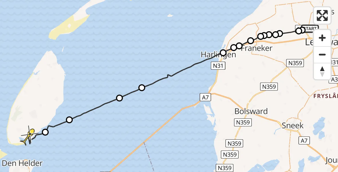 Routekaart van de vlucht: Ambulanceheli naar Den Hoorn, Westerwirdsleane