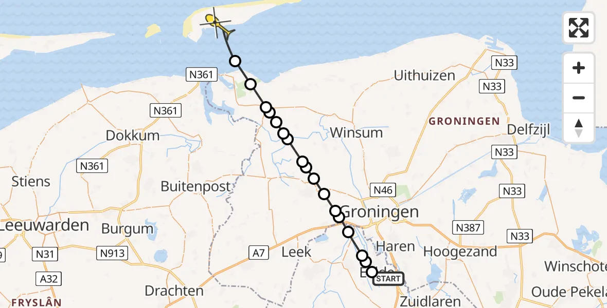 Routekaart van de vlucht: Lifeliner 4 naar Schiermonnikoog, Lugtenbergerweg