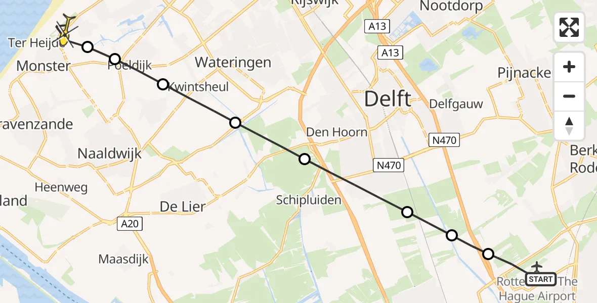Routekaart van de vlucht: Lifeliner 2 naar Monster, Haagweg