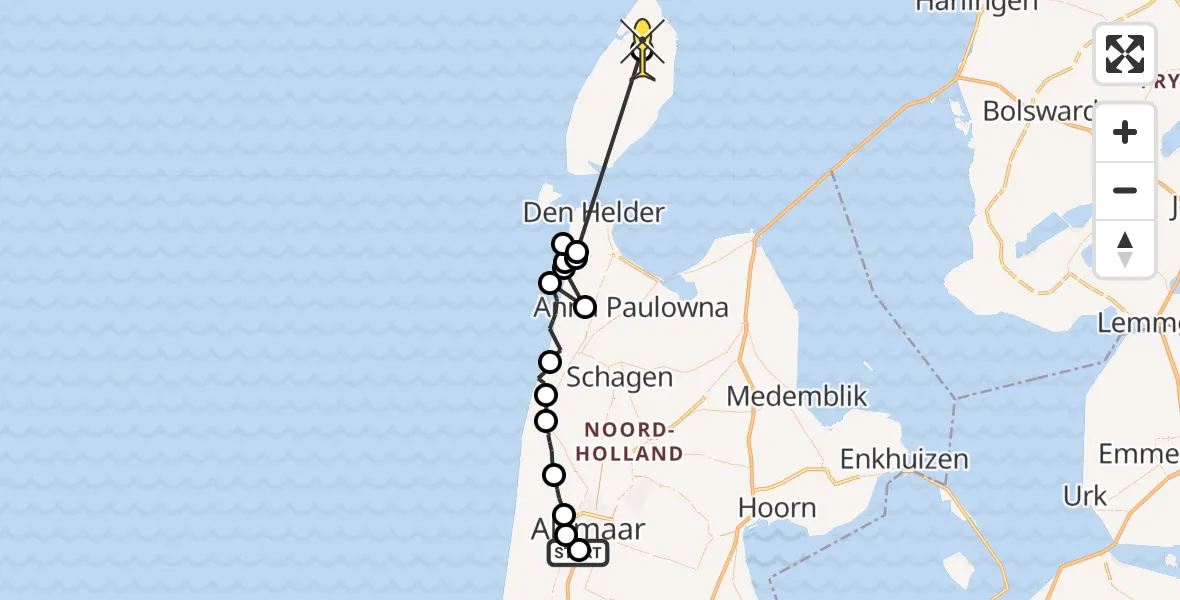 Routekaart van de vlucht: Ambulanceheli naar Texel International Airport, Egmondermeer