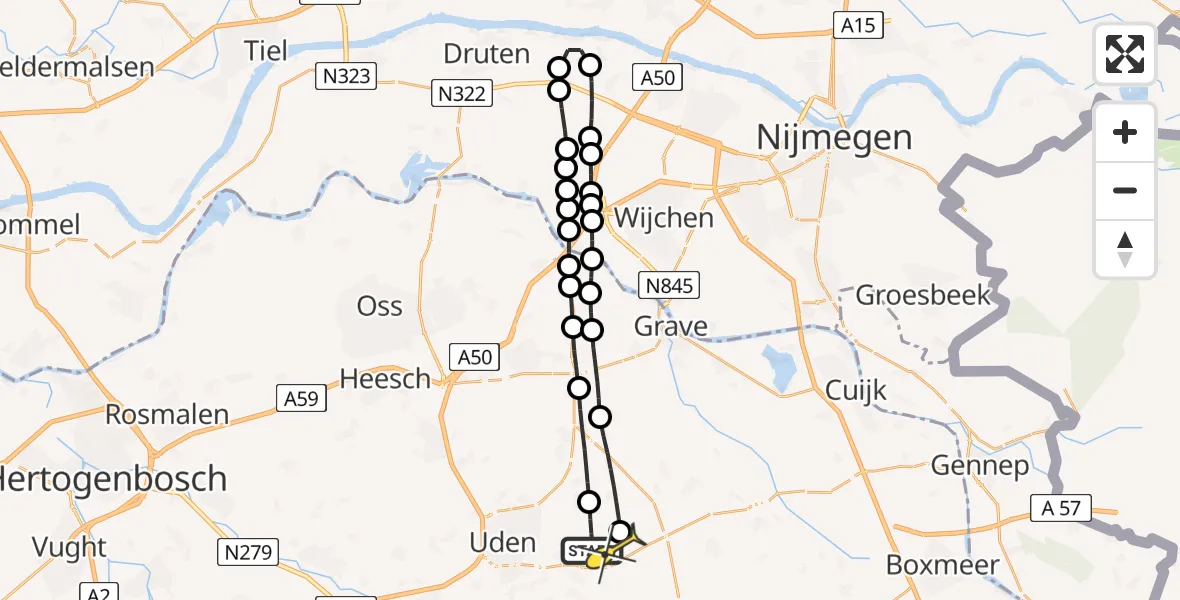 Routekaart van de vlucht: Lifeliner 3 naar Vliegbasis Volkel, Millsebaan