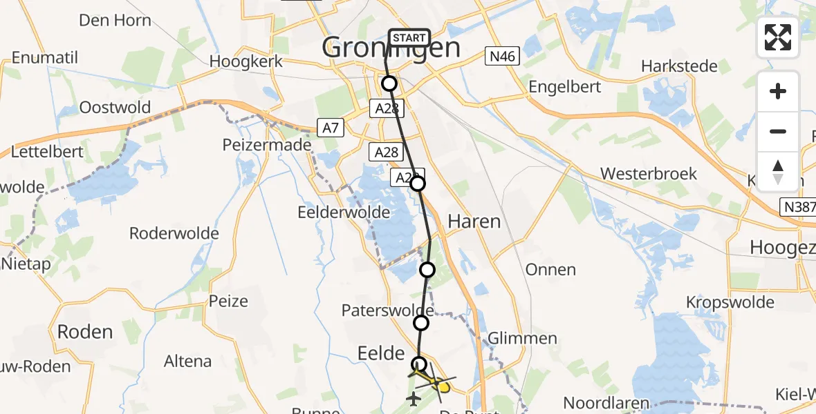 Routekaart van de vlucht: Lifeliner 4 naar Groningen Airport Eelde, Nieuwstad