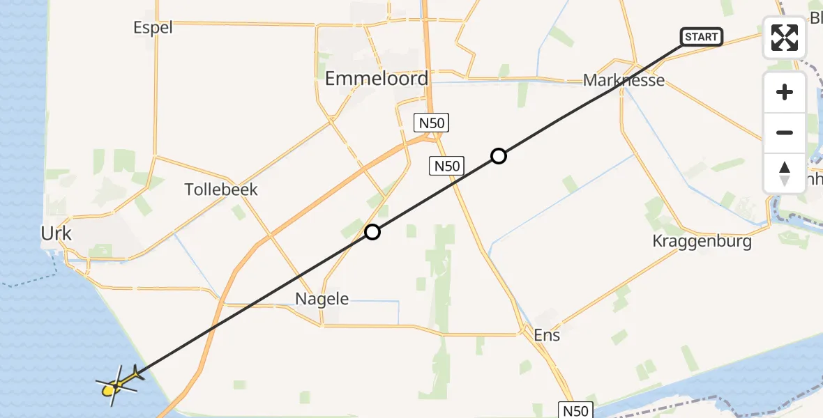 Routekaart van de vlucht: Politieheli naar Swifterbant, Dotterbloem