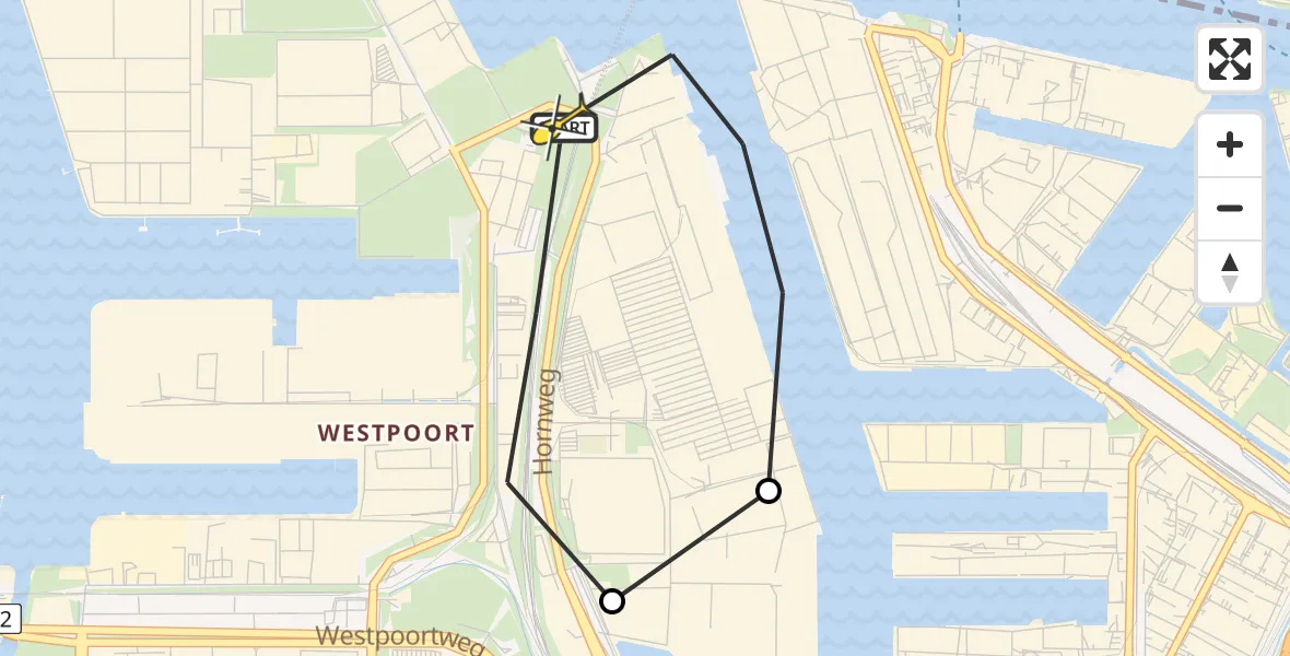 Routekaart van de vlucht: Lifeliner 1 naar Amsterdam Heliport, Nieuw-Zeelandweg