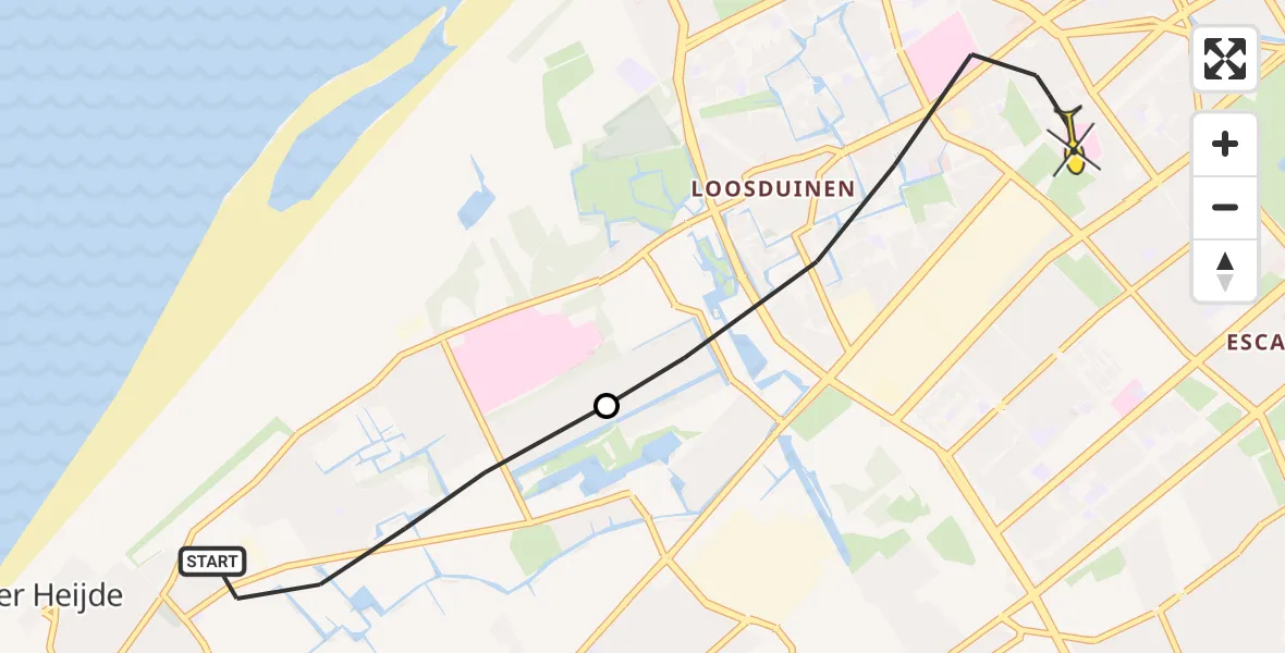 Routekaart van de vlucht: Lifeliner 2 naar Den Haag, Madeweg