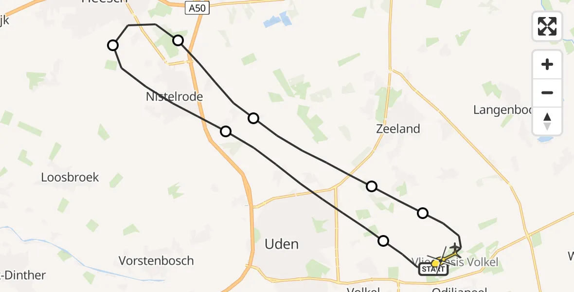 Routekaart van de vlucht: Lifeliner 3 naar Vliegbasis Volkel, Zeelandsedijk