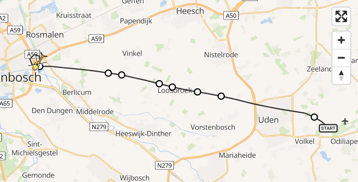 Routekaart van de vlucht: Lifeliner 3 naar Rosmalen, Jagersveld