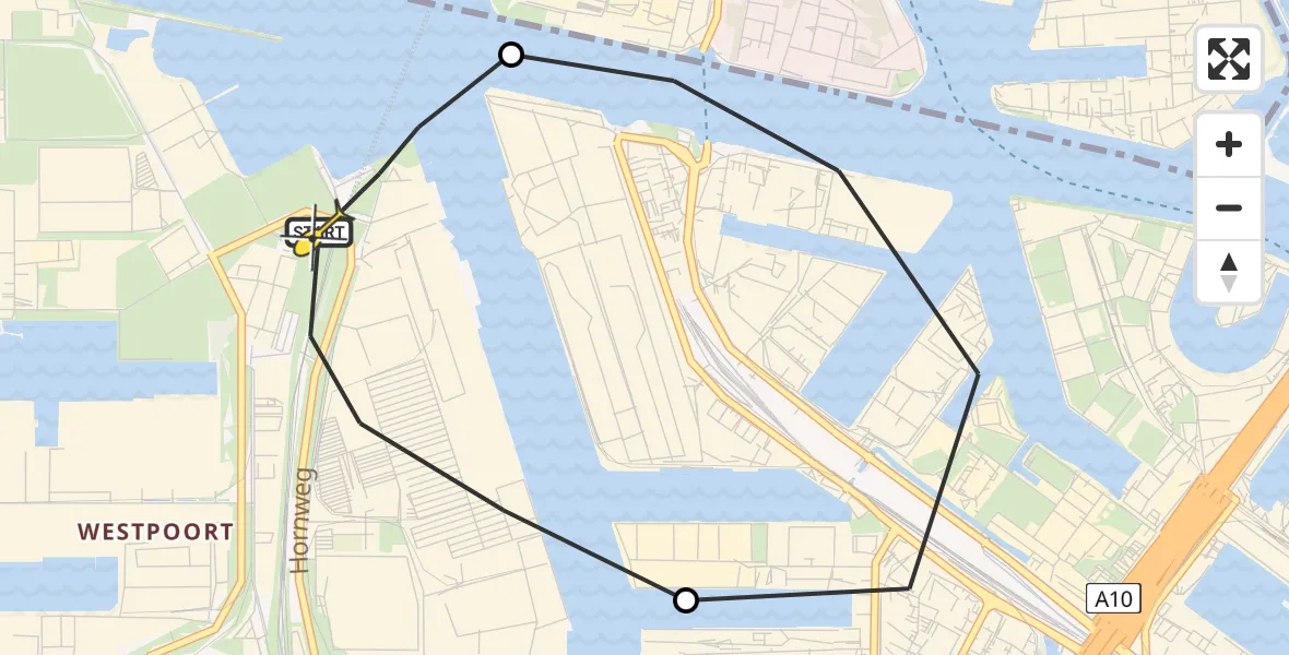 Routekaart van de vlucht: Lifeliner 1 naar Amsterdam Heliport, Westhaven