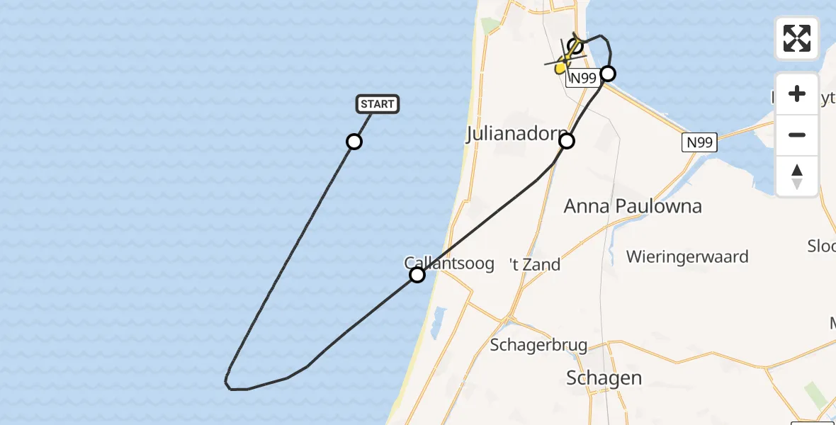 Routekaart van de vlucht: Kustwachthelikopter naar Vliegveld De Kooy, Luchthavenweg