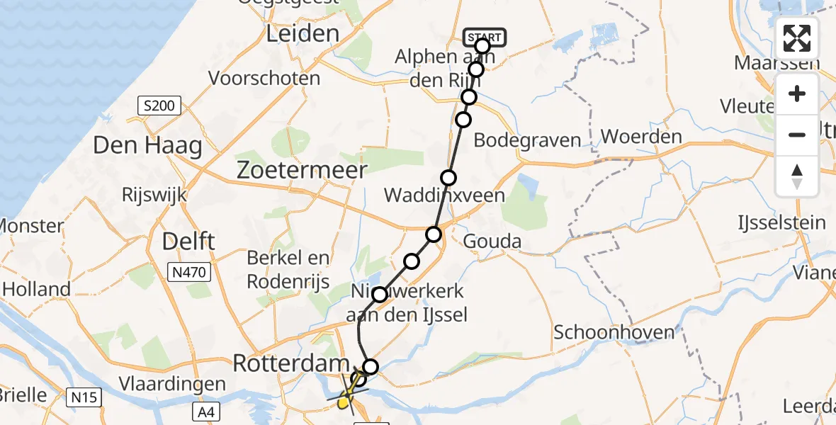 Routekaart van de vlucht: Politiehelikopter naar Rotterdam, Kromme Aarweg