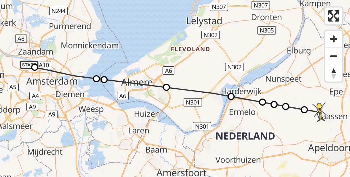 Routekaart van de vlucht: Lifeliner 1 naar Vaassen, Westhaven