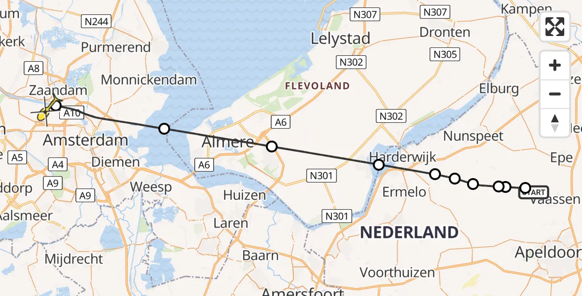 Routekaart van de vlucht: Lifeliner 1 naar Amsterdam Heliport, Hanendorperweg