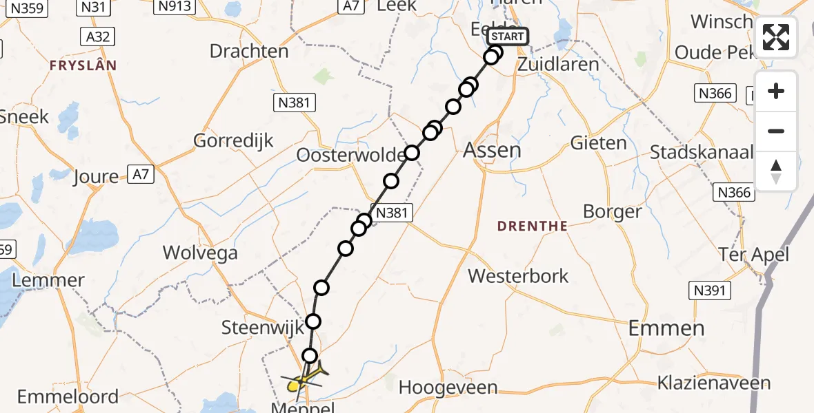 Routekaart van de vlucht: Lifeliner 4 naar Meppel, Moespot