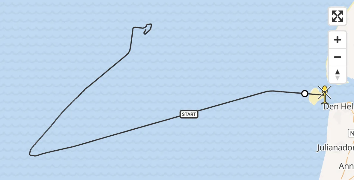 Routekaart van de vlucht: Kustwachthelikopter naar Den Hoorn