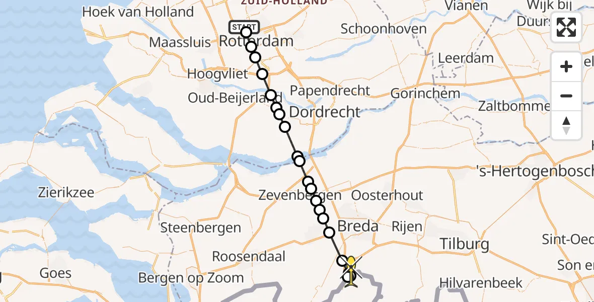 Routekaart van de vlucht: Lifeliner 2 naar Breda, Brandenburgbaan