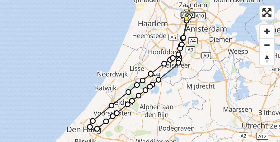 Routekaart van de vlucht: Lifeliner 1 naar Amsterdam Heliport, Nieuw-Zeelandweg