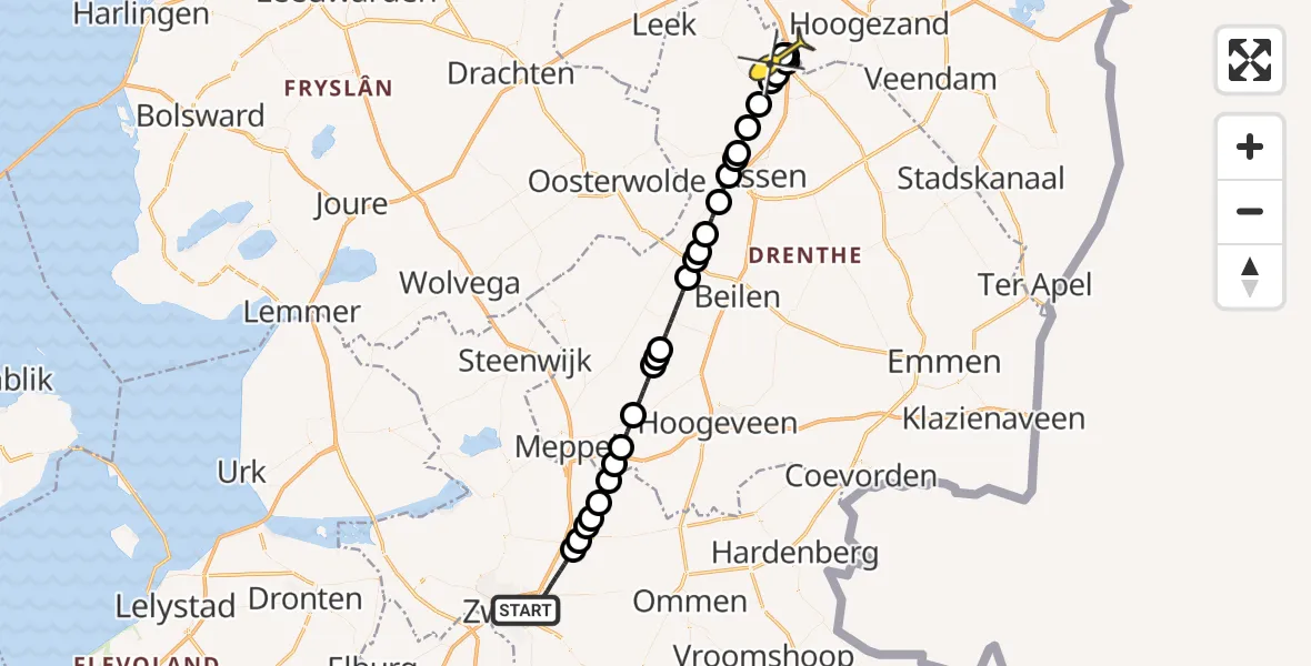 Routekaart van de vlucht: Lifeliner 4 naar Groningen Airport Eelde, Dokter van Heesweg