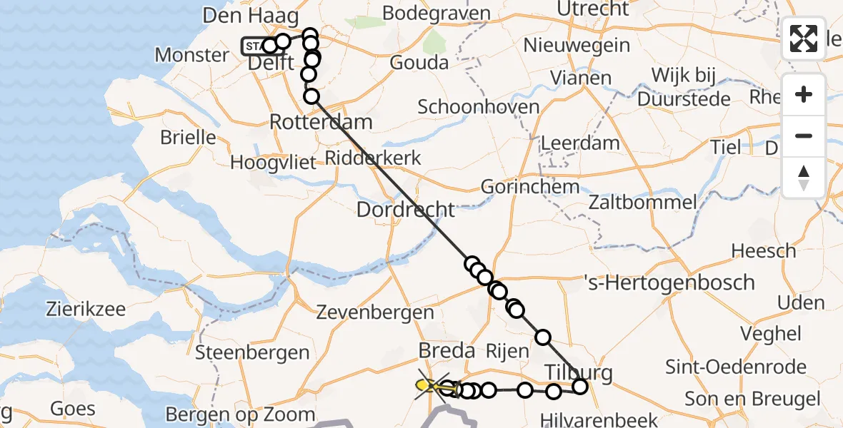 Routekaart van de vlucht: Politieheli naar Breda, Koolhovenlaan