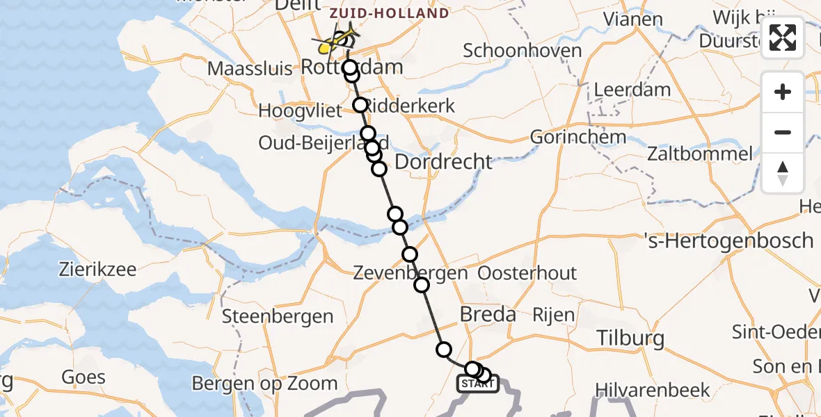 Routekaart van de vlucht: Lifeliner 2 naar Rotterdam The Hague Airport, Kerzelseweg