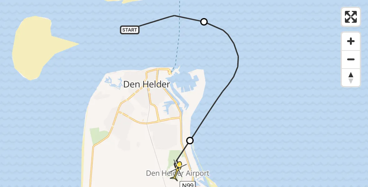 Routekaart van de vlucht: Kustwachthelikopter naar Vliegveld De Kooy, Luchthavenweg