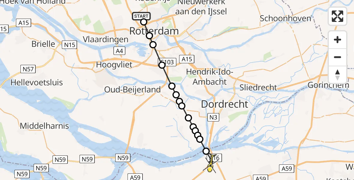 Routekaart van de vlucht: Lifeliner 2 naar Moerdijk, Beekweg