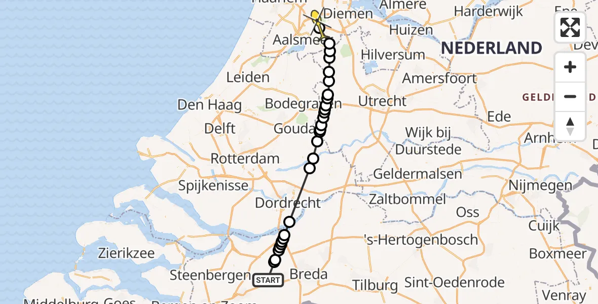 Routekaart van de vlucht: Politieheli naar Amstelveen, Palingstraat